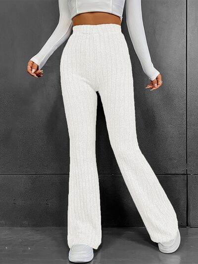 Ribbed High Waist Bootcut Pants White for a perfect OOTD – dress to impress outfits from Amexza