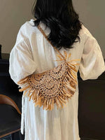 Straw Braided Fringe Shoulder Bag Khaki One Size for a perfect OOTD – dress to impress outfits from Amexza