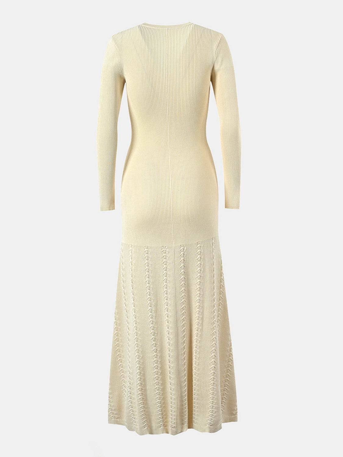 Openwork Round Neck Long Sleeve Sweater Dress for a perfect OOTD – dress to impress outfits from Amexza