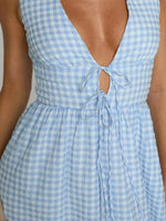 Plaid Tie Front Sleeveless Maxi Dress