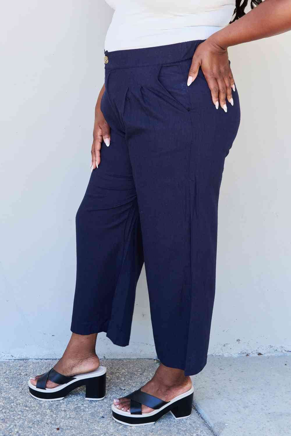 And The Why In The Mix Full Size Pleated Detail Linen Pants in Dark Navy for a perfect OOTD – dress to impress outfits from Amexza