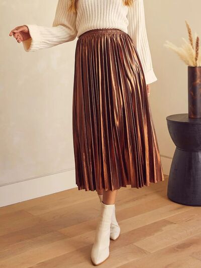 Pleated Midi Skirt Brown for a perfect OOTD – dress to impress outfits from Amexza