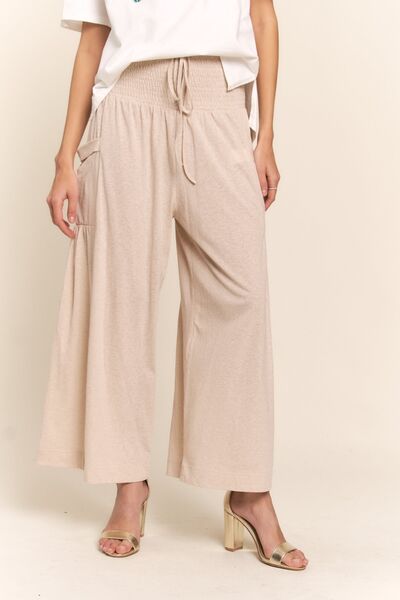 J.NNA Smocked Waist Boho Wide Leg Pants with Pockets for a perfect OOTD – dress to impress outfits from Amexza