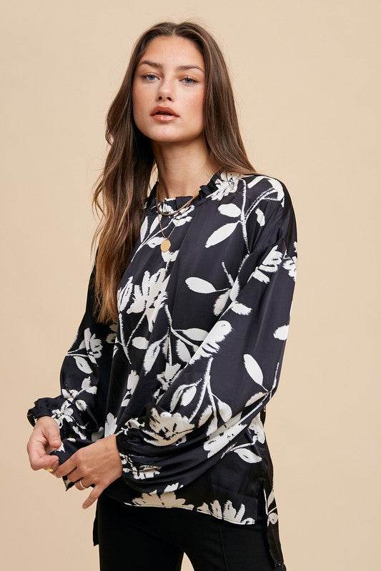 Annie Wear Frill Printed Balloon Sleeve Blouse for a perfect OOTD – dress to impress outfits from Amexza