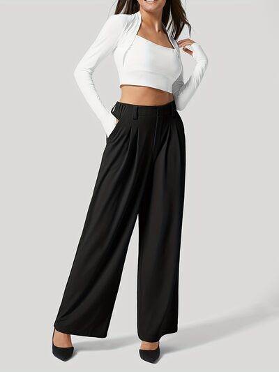 Wide Leg Pants with Pockets Black for a perfect OOTD – dress to impress outfits from Amexza