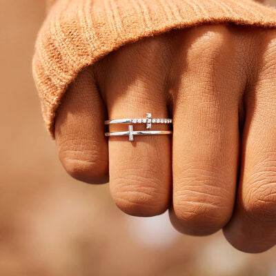 925 Sterling Silver Double Cross Ring for a perfect OOTD – dress to impress outfits from Amexza