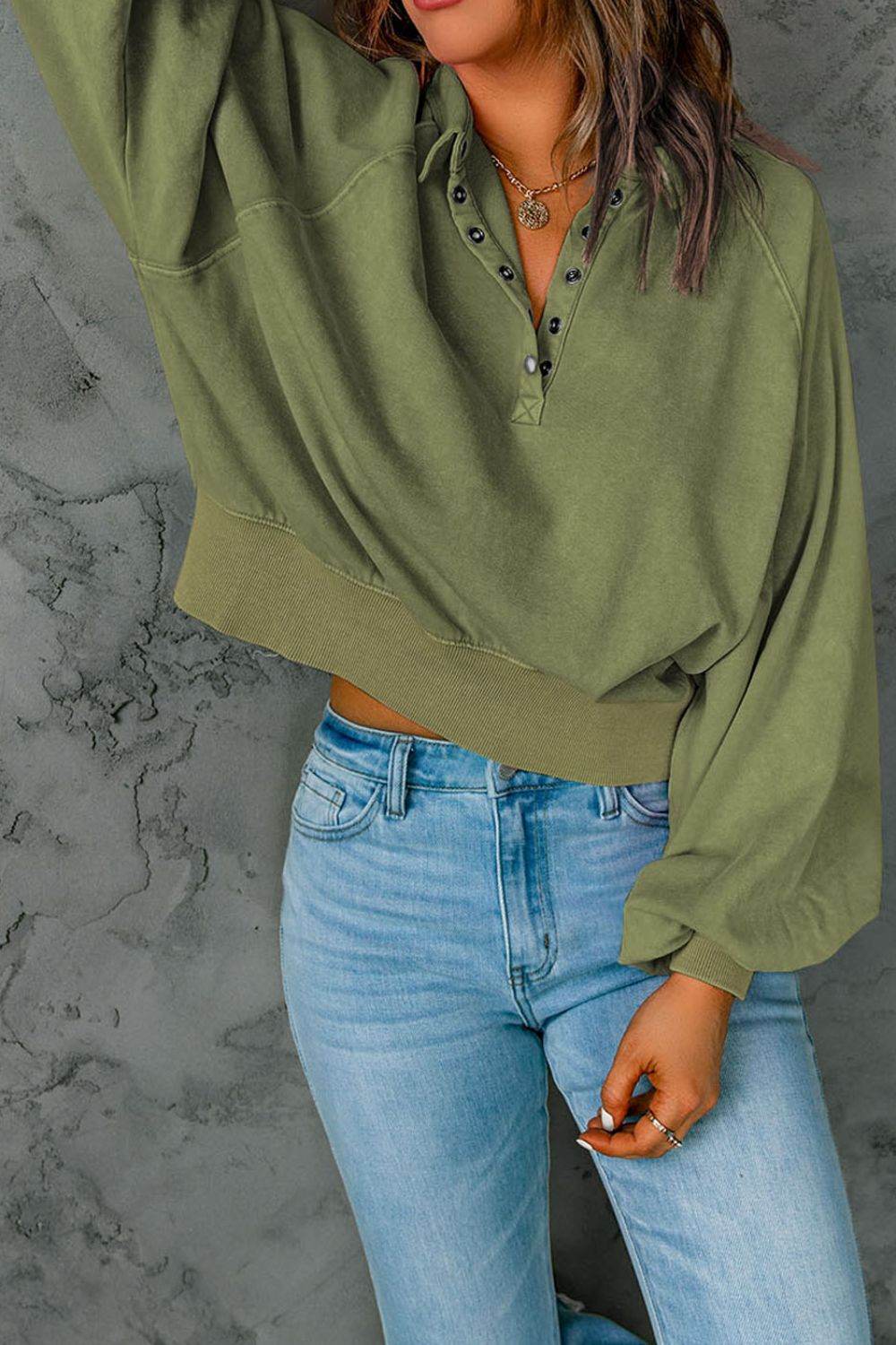 Half Snap Long Sleeve Sweatshirt - Amexza