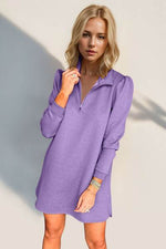 Double Take Textured Quarter Zip Long Sleeve Dress Lavender for a perfect OOTD – dress to impress outfits from Amexza