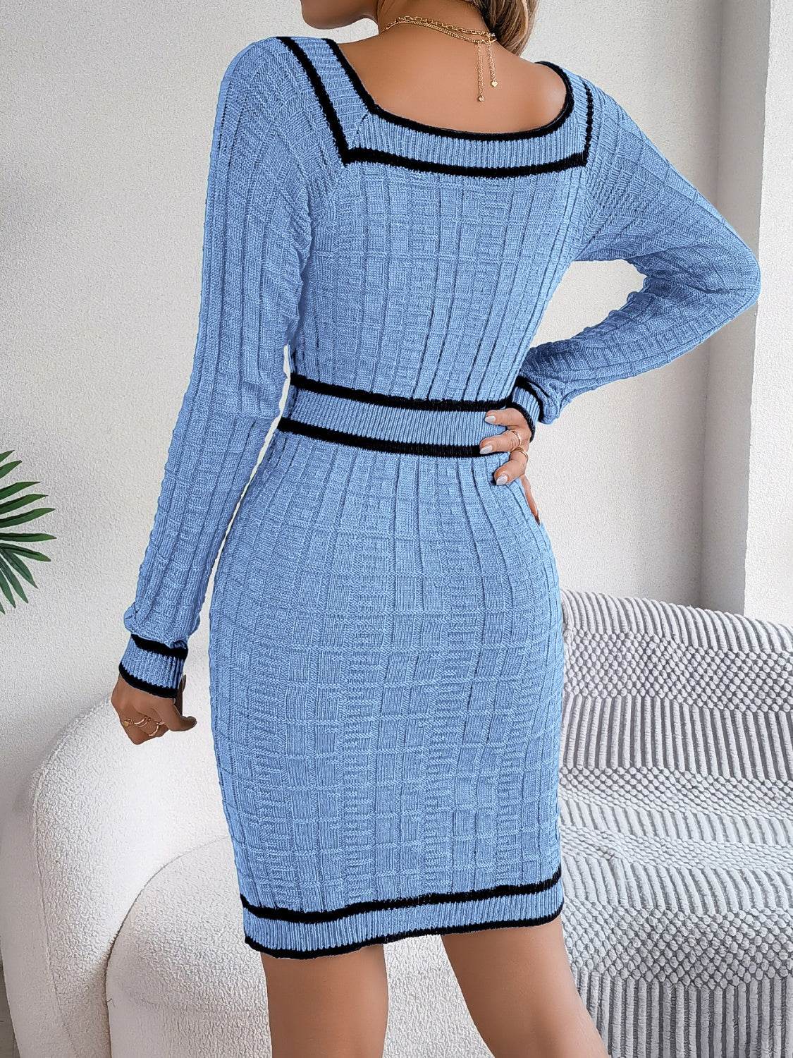 Contrast Trim Long Sleeve Sweater Dress for a perfect OOTD – dress to impress outfits from Amexza