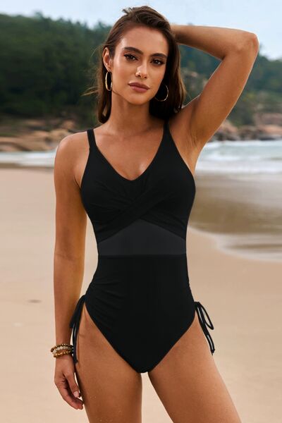 Drawstring Ruched V-Neck One-Piece Swimwear for a perfect OOTD – dress to impress outfits from Amexza