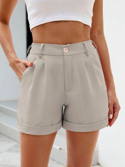 Roll Trim Half Elastic Waist Shorts Light Gray for a perfect OOTD – dress to impress outfits from Amexza