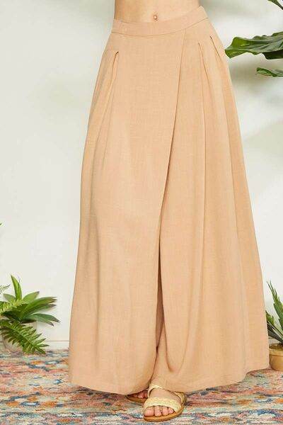 Mittoshop Wrap Pleating Detail Wide Leg Pants Sand for a perfect OOTD – dress to impress outfits from Amexza