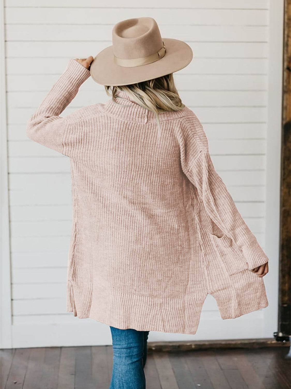 High-Low Open Front Cardigan with Pockets - Amexza