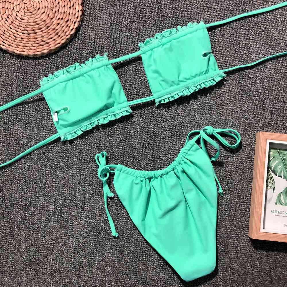 Frill Trim Ruched Bikini Set for a perfect OOTD – dress to impress outfits from Amexza