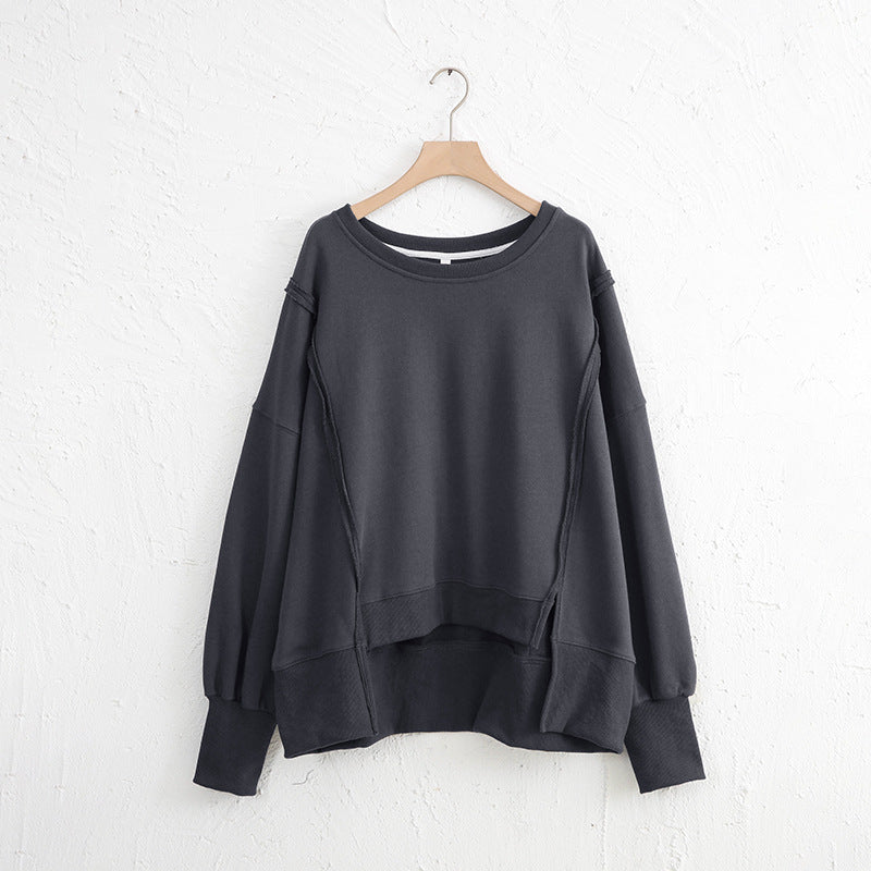 Exposed Seam High-Low Long Sleeve Sweatshirt