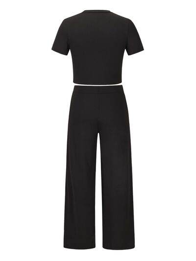 Round Neck Short Sleeve Top and Pocketed Pants Set for a perfect OOTD – dress to impress outfits from Amexza