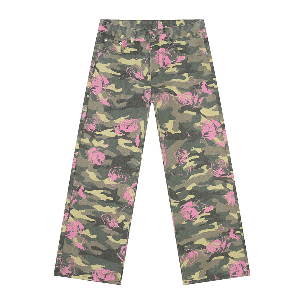 Camouflage Jeans with Pockets Pink S for a perfect OOTD – dress to impress outfits from Amexza