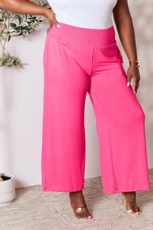 Basic Bae Full Size Smocked Wide Waistband Wide Leg Pants for a perfect OOTD – dress to impress outfits from Amexza