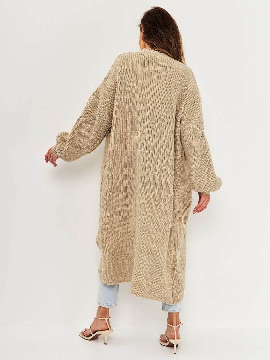 Open Front Long Sleeve Longline Cardigan - Amexza