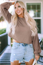 Round Neck Drop Shoulder Long Sleeve Top - Amexza