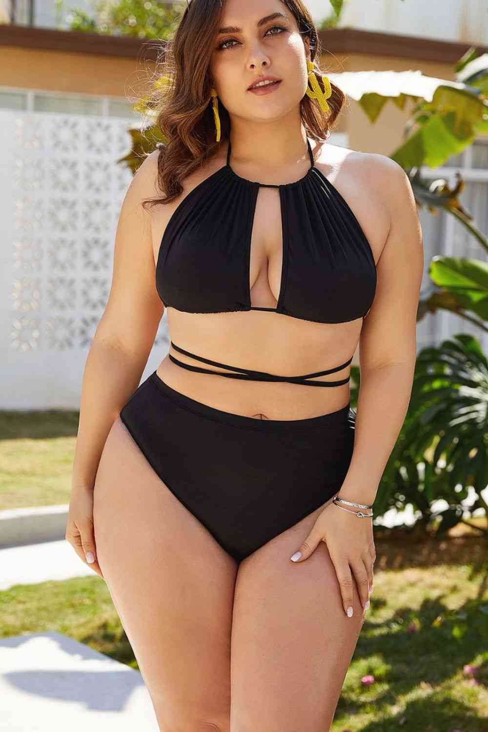 Plus Size Cutout Tied Backless Bikini Set for a perfect OOTD – dress to impress outfits from Amexza