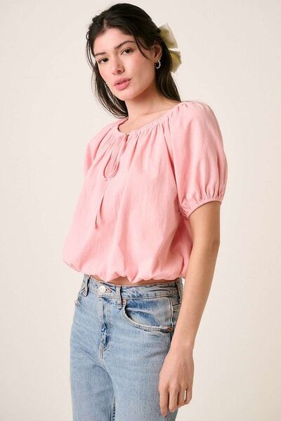 Mittoshop Linen Two-Way Short Sleeve Crop Blouse for a perfect OOTD – dress to impress outfits from Amexza