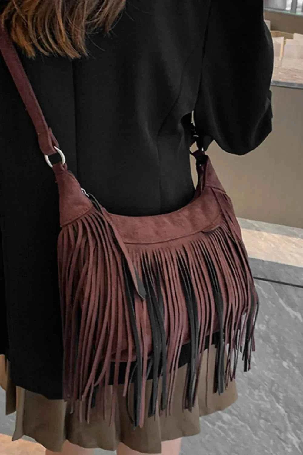 Suede Fringe Adjustable Strap Shoulder Bag for a perfect OOTD – dress to impress outfits from Amexza
