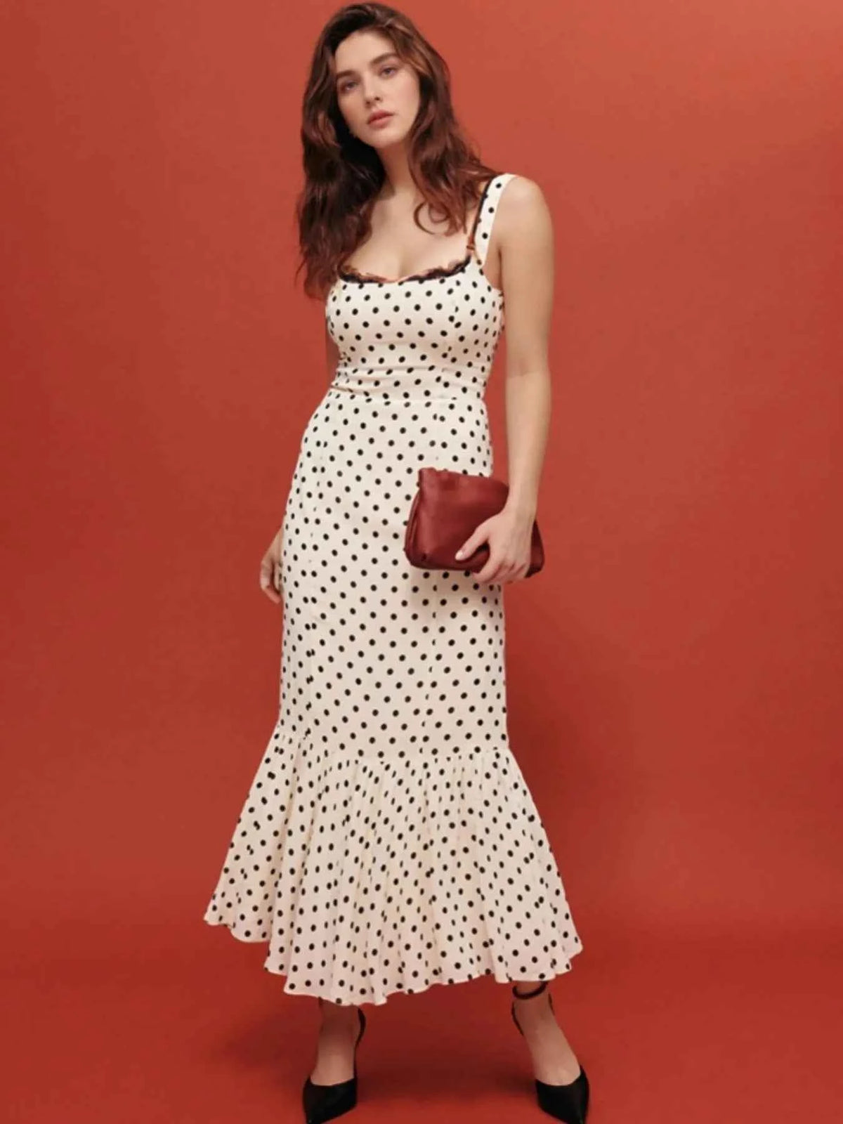 Polka Dot Sweetheart Neckline Maxi Dress