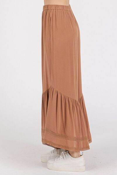 Mittoshop Lace Ruffle Asymmetric Hem Wide Leg Pants - Amexza