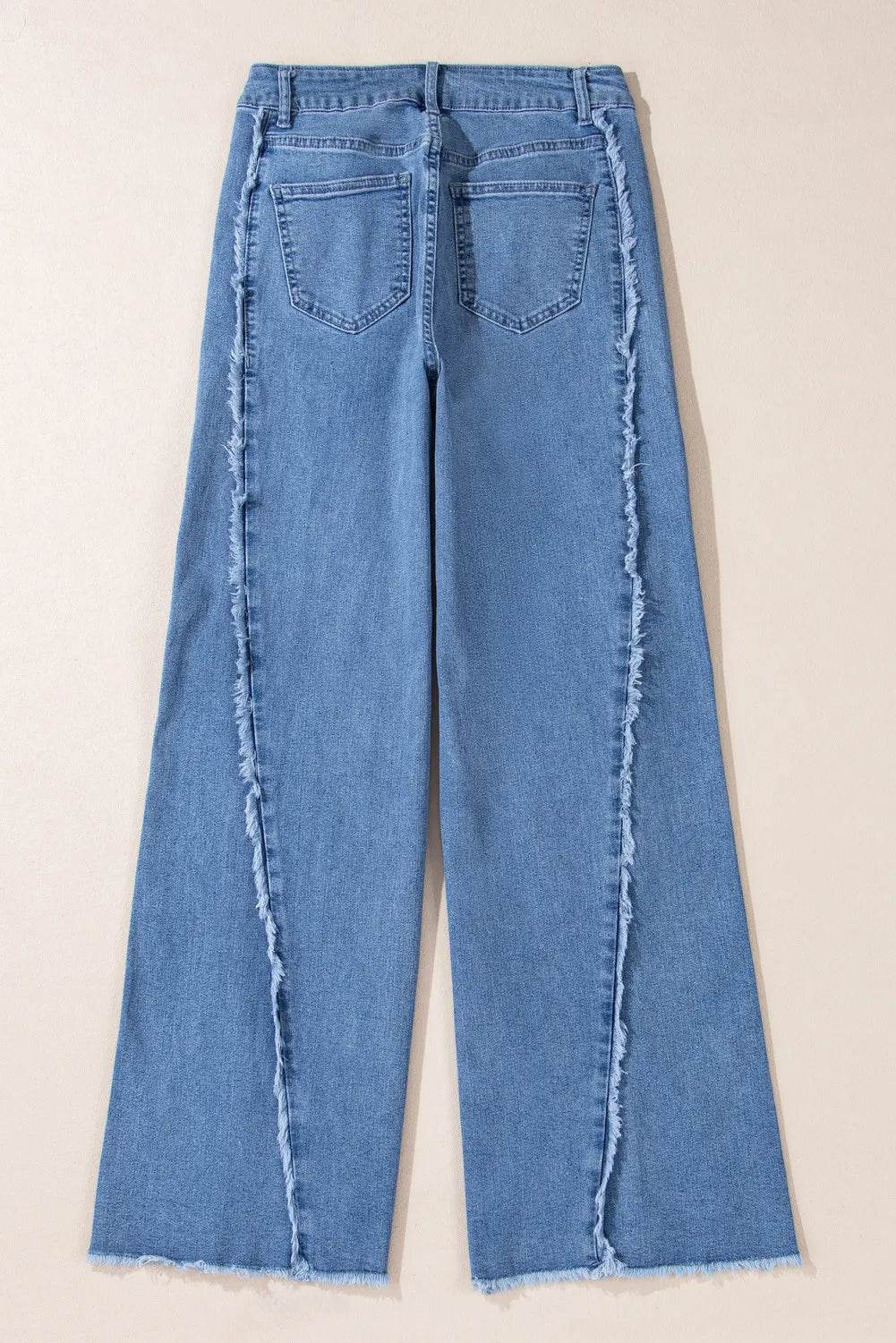 Raw Hem Wide Leg Jeans with Pockets - Amexza
