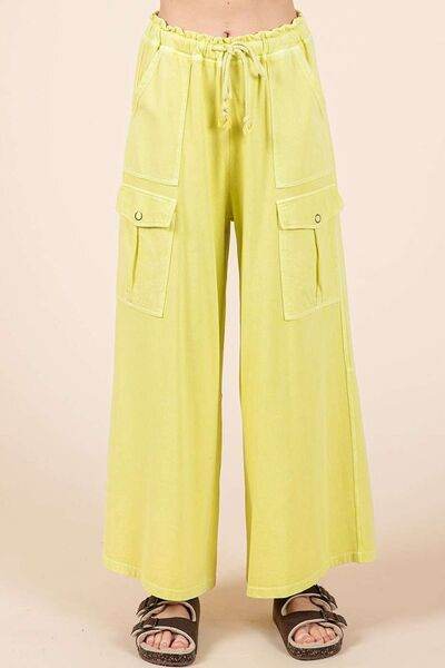 Mittoshop French Terry Cargo Wide Leg Pants Yellow for a perfect OOTD – dress to impress outfits from Amexza