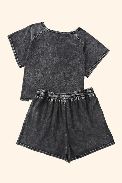 Heathered Round Neck Top and Shorts Lounge Set for a perfect OOTD – dress to impress outfits from Amexza