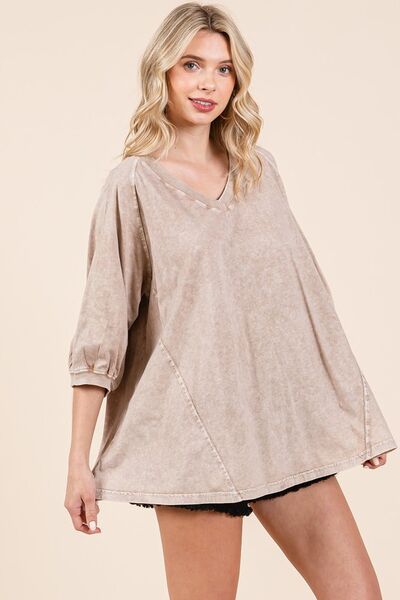 Mittoshop Mineral Wash V-Neck Raglan A-Line Relaxed Top for a perfect OOTD – dress to impress outfits from Amexza