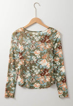 Floral Round Neck Long Sleeve T-Shirt - Amexza