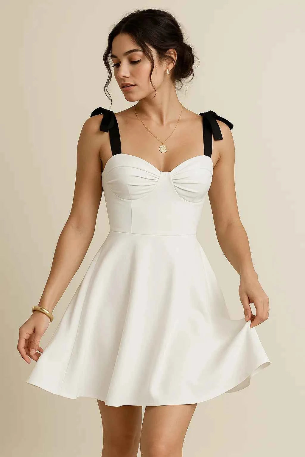 Sweetheart Neck Tie Shoulder Dress