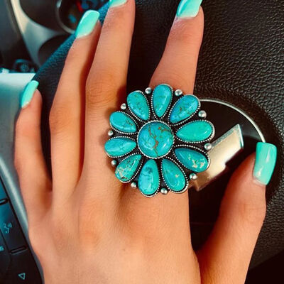 Artificial Turquoise Alloy Flower Ring Turquoise One Size for a perfect OOTD – dress to impress outfits from Amexza