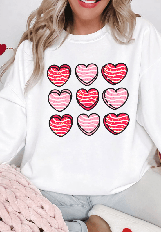 Valentine's Day Heart Round Neck Long Sleeve Sweatshirt for a perfect OOTD – dress to impress outfits from Amexza