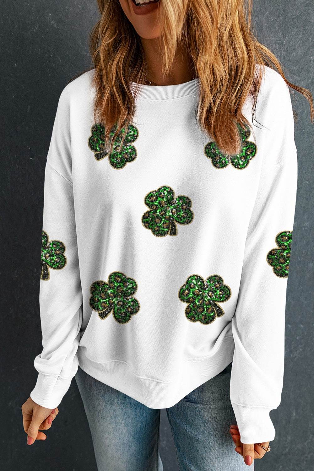 Sequin Lucky Clover Long Sleeve Sweatshirt for a perfect OOTD – dress to impress outfits from Amexza