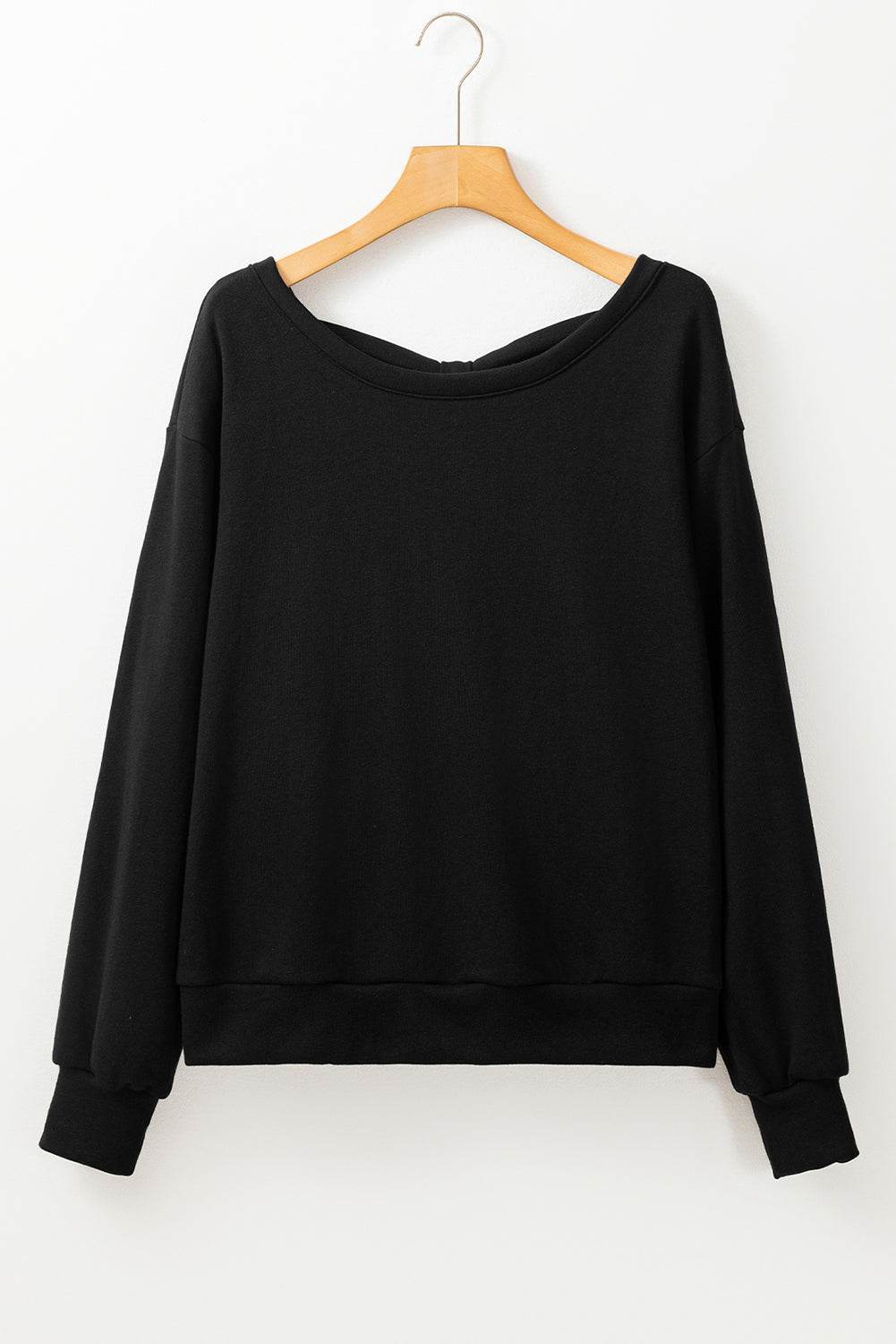 Bow Cutout Round Neck Long Sleeve Sweatshirt - Amexza