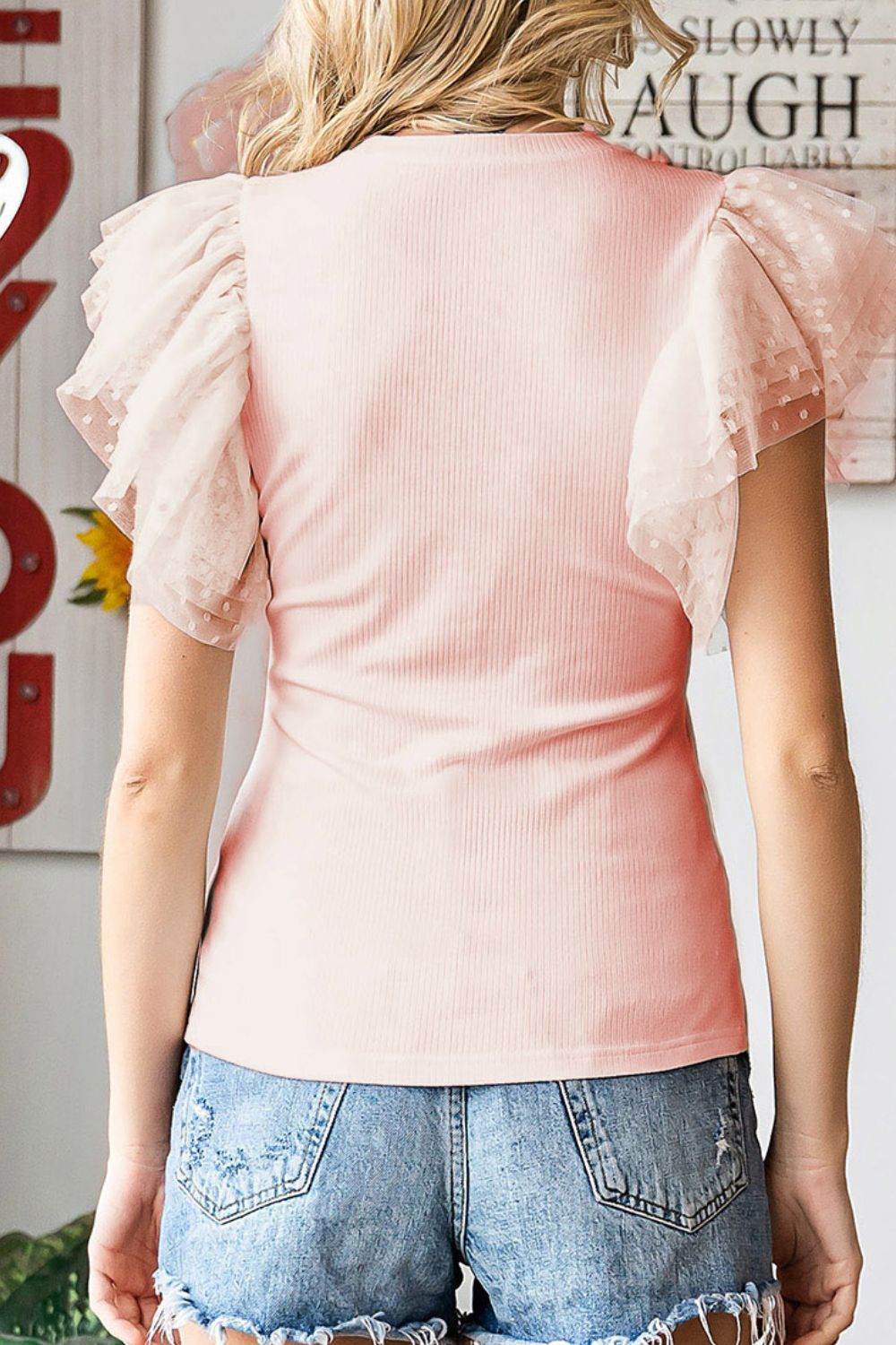 Ruffled Round Neck Cap Sleeve Blouse for a perfect OOTD – dress to impress outfits from Amexza