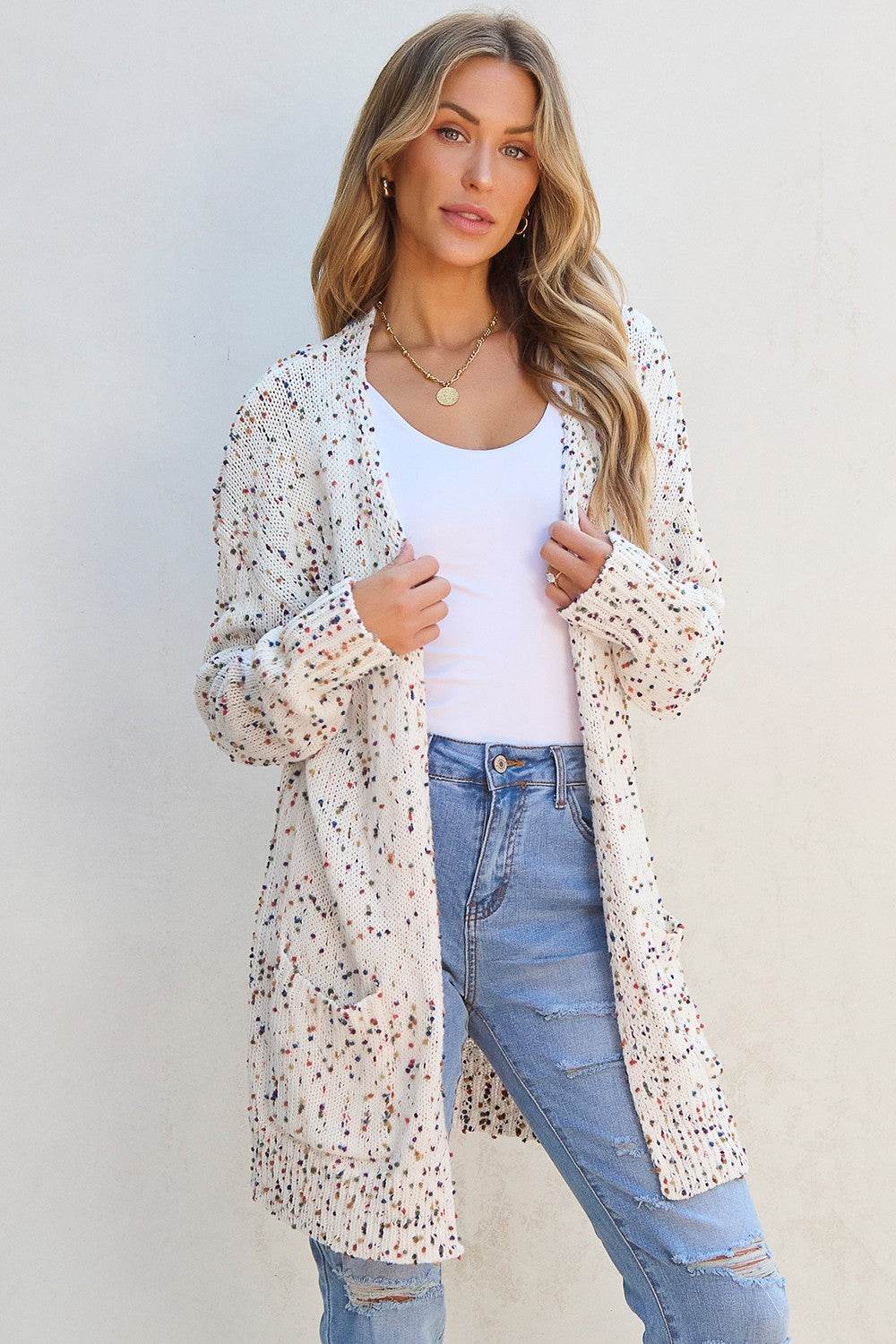 Open Front Long Sleeve Cardigan - Amexza