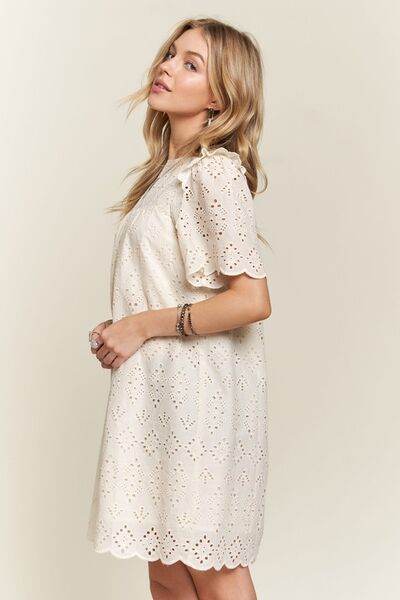 ADORA Ruffled Eyelet Round Neck Dress for a perfect OOTD – dress to impress outfits from Amexza