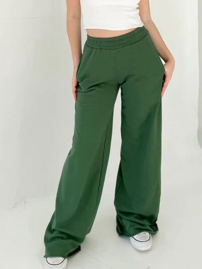 Elastic Waist Wide Leg Pants Dark Green for a perfect OOTD – dress to impress outfits from Amexza