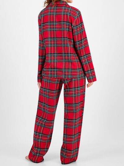 Plaid Collared Neck Button Up Top and Pants Lounge Set for a perfect OOTD – dress to impress outfits from Amexza