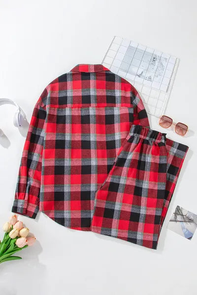 Plaid Long Sleeve Top and Pants Lounge Set for a perfect OOTD – dress to impress outfits from Amexza