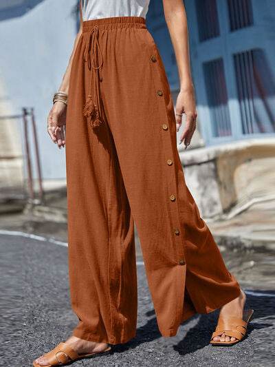 Full Size Tassel Wide Leg Pants Brown for a perfect OOTD – dress to impress outfits from Amexza