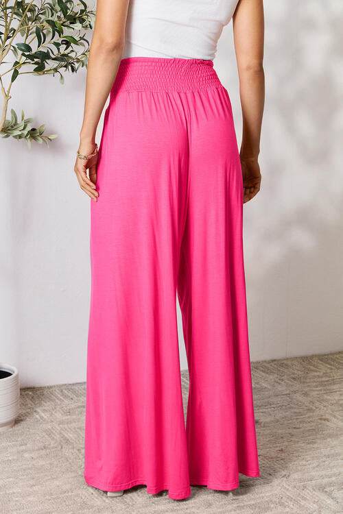 Basic Bae Full Size Smocked Wide Waistband Wide Leg Pants for a perfect OOTD – dress to impress outfits from Amexza