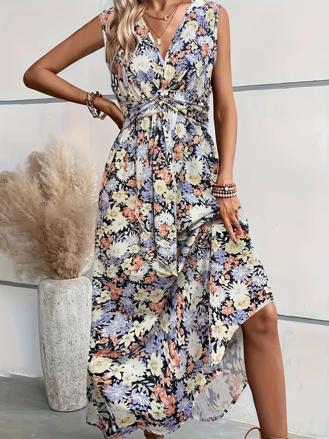 Floral Sleeveless Midi Dress - Floral / S