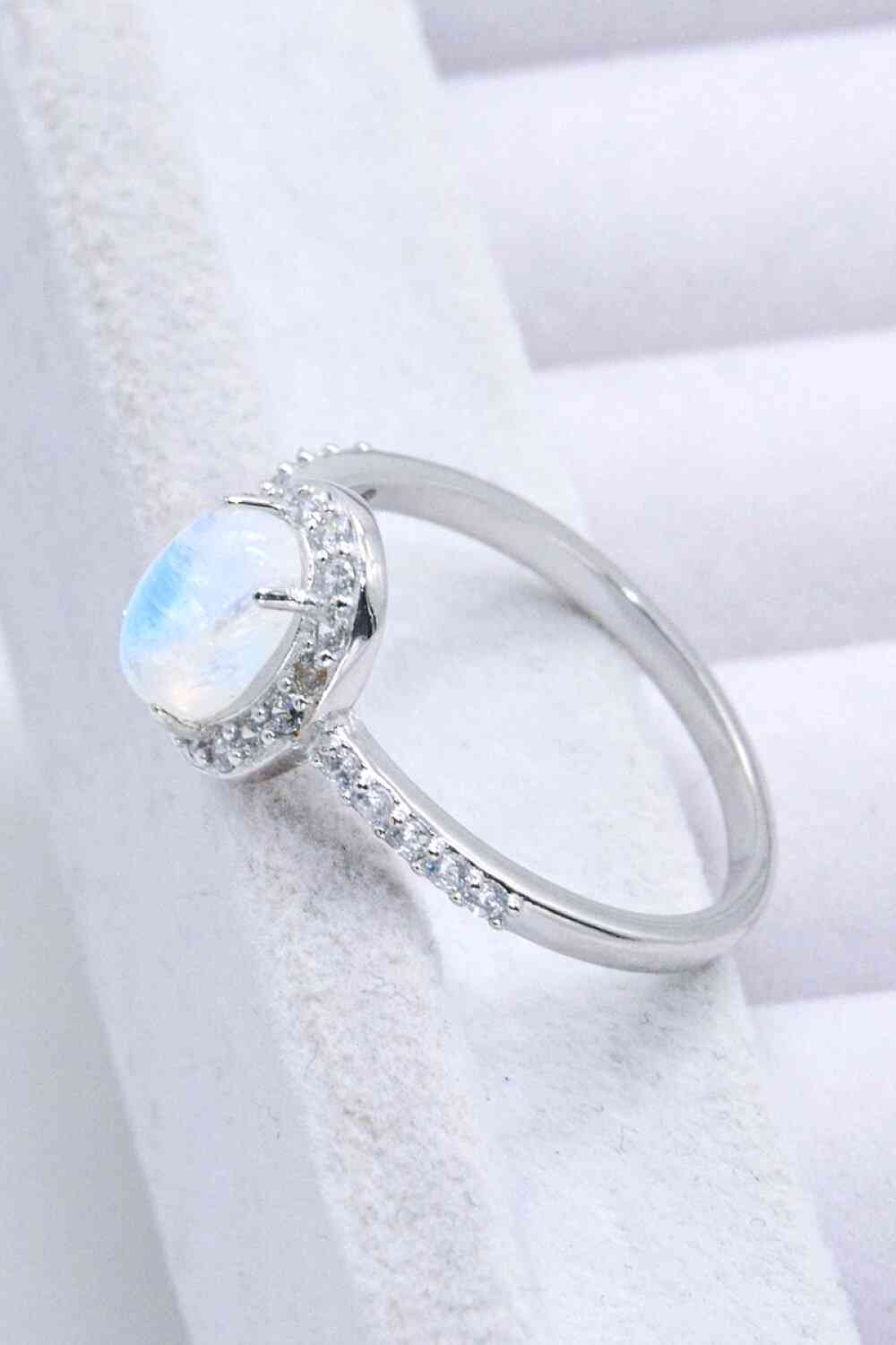 925 Sterling Silver Natural Moonstone Halo Ring for a perfect OOTD – dress to impress outfits from Amexza