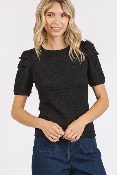 Mittoshop Textured Round Neck Short Sleeve Blouse for a perfect OOTD – dress to impress outfits from Amexza